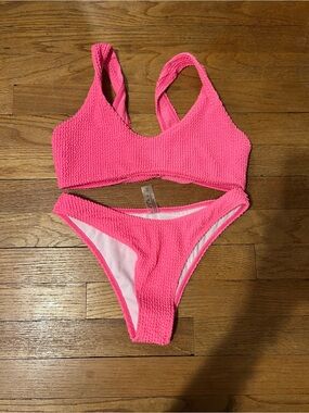 shein neon pink bikini set